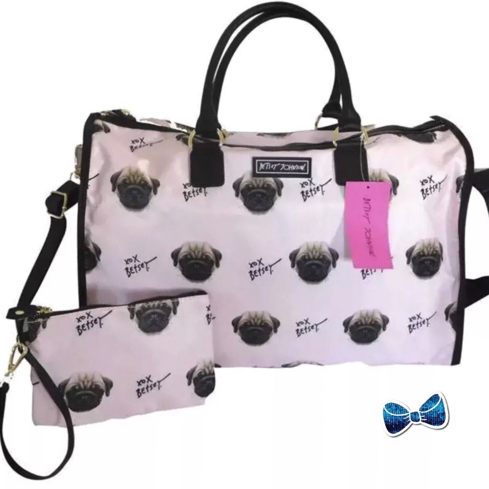 Betsy johson Pug Fog nylon weekender travel bag